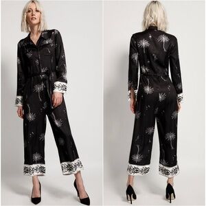 ONETEASPOON Onyx Valley Valentine Wide-Leg Jumpsuit Cropped Ankle Palm Print - S